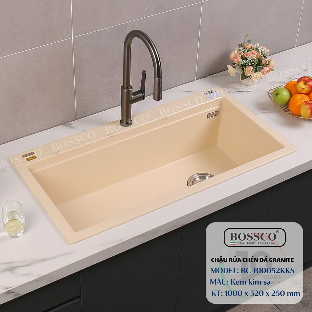 Chậu rửa chén Bossco BC-B10052KKS 1 hộc kem kim sa