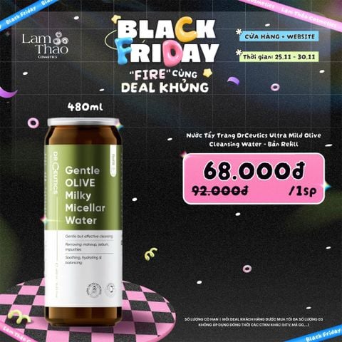  [DEAL SỐC 25.11 - 30.11 BẢN REFILL 480ML] Nước Tẩy Trang Làm Sạch Sâu Và Dưỡng Ẩm Cho Mọi Loại Da, Da Nhạy Cảm DrCeutics Ultra Mild Olive Cleansing Water 