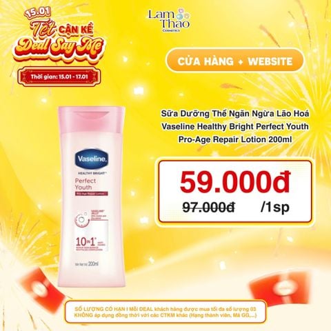  [DEAL SỐC 15.01 - 17.01 SIZE 200ML] Sữa Dưỡng Thể Ngăn Ngừa Lão Hoá Vaseline Healthy Bright Perfect Youth Pro-Age Repair Lotion 