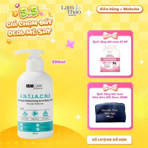  [TẶNG BTT BEFOU OVERSIZE 50 MIẾNG] [HĐ MD CARE 499K TẶNG 01 TÚI DA] Sữa Dưỡng Thể Dành Cho Da Mụn MD CARE Calming And Moisturizing Acne Body Lotion 