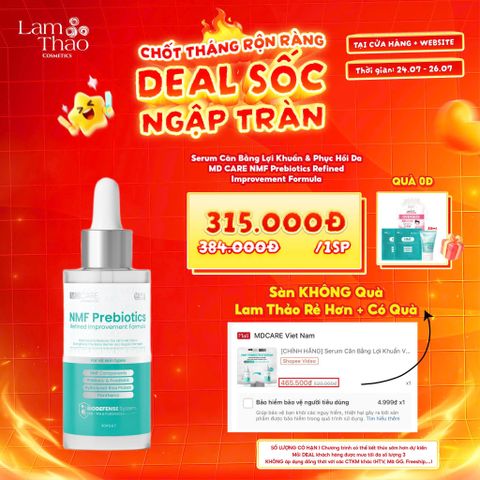  [DEAL 24.07 - 26.07 MUA SIZE 30ML TẶNG 02 MẶT NẠ MD CARE + SRM MD CARE 30ML + BTT OVERSIZE] [HĐ MD CARE 499K TẶNG 01 TÚI DA ĐỰNG MỸ PHẨM] Serum Cân Bằng Lợi Khuẩn & Phục Hồi Da MD CARE NMF Prebiotics Refined Improvement Formula 