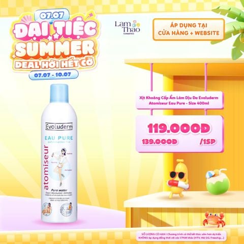  [DEAL SỐC 07.07 - 10.07 KHI MUA SIZE 400ML] Xịt Khoáng Cấp Ẩm Làm Dịu Da Evoluderm Atomiseur Eau Pure 