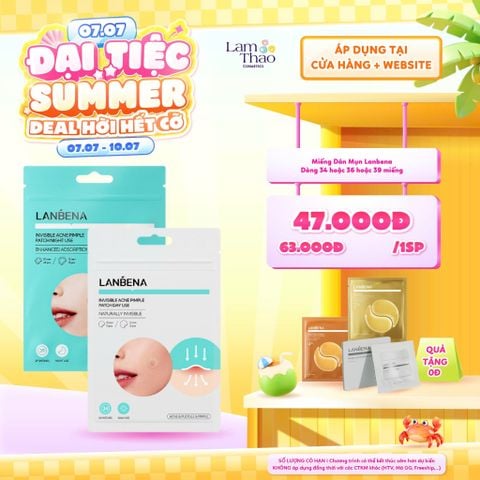  [DEAL SỐC 07.07 - 10.07 MUA GÓI 39 MIẾNG TẶNG COMBO 4 GÓI SAMPLE LANBENA (1 KEM DƯỠNG + 1 MASK + 1 MASK MẮT + GEL LỘT MỤN)] Miếng Dán Mụn Ban Đêm Lanbena Invisible Acne Pimple Patch Night Use 