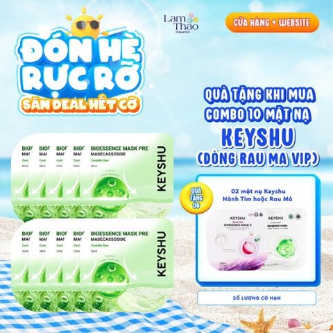  [MUA 10 MASK KEYSHU DÒNG RAU MÁ VIP TẶNG 02 MASK KEYSHU] Mặt Nạ Rau Má Làm Dịu Da Keyshu Bioessence Mask Pre 