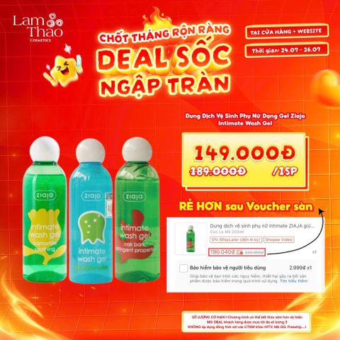  [DEAL SỐC 24.07 - 26.07] Dung Dịch Vệ Sinh Phụ Nữ Dạng Gel Ziaja Intimate Wash Gel 