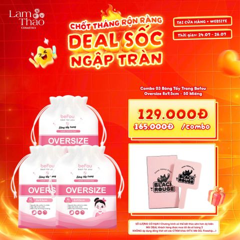  [DEAL SỐC 24.07 - 26.07 MUA COMBO 03 TÚI TẶNG GƯƠNG CẦM TAY BLACKROUGE] Bông Tẩy Trang Befou Oversize 8x9,5cm - 50 Miếng 