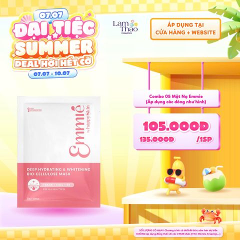  [DEAL SỐC 07.07 - 10.07 KHI MUA COMBO 5 MASK] Mặt Nạ Dưỡng Trắng Và Cấp Ẩm Emmie Deep Hydrating & Whitening Bio Cellullose Mask 