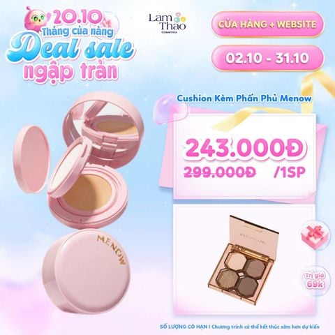  [TẶNG 1 PHẤN MẮT MENOW] Cushion Kèm Phấn Phủ Menow Rouge Light Makeup Powder Cushion Powder Cream 