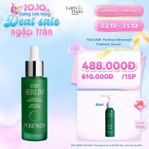  [TẶNG 1 GEL RỬA MẶT POREVES] Tinh Chất Giúp Làm Dịu, Hỗ Trợ Cân Bằng Da Tiền Lợi Khuẩn Porêves Advanced Prebiotic Serum 