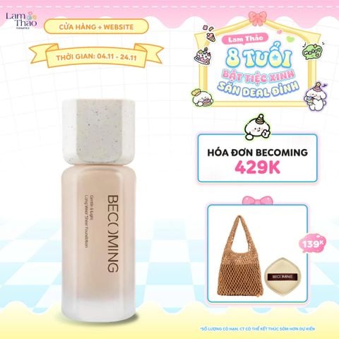 [DEAL SỐC 4.11 - 24.11 HOÁ ĐƠN BECOMING 429K TẶNG TÚI TOTE + BÔNG MÚT HỘP NHỰA] Kem Nền Mỏng Nhẹ Bền Màu Lâu Trôi Becoming Long Wear Sheer Foundation 