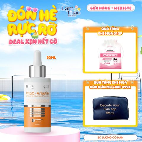  [TẶNG BTT BEFOU 30 MIẾNG][MUA HĐ MD CARE 499K TẶNG 01 TÚI DA ĐỰNG MỸ PHẨM] Tinh Chất Hỗ Trợ Sáng Da, Chống Lão Hoá MD CARE VitaC Arbutin Serum Whitening Advanced Formula 