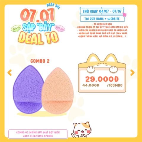  [DEAL 04/7 - 07/7 COMBO 2 MIẾNG RỬA GIÁ SỐC] Miếng Rửa Mặt Bọt Biến Jary Cleansing Sponge 