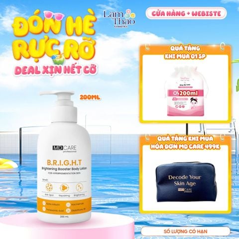  [TẶNG BTT BEFOU 30 MIẾNG][MUA HĐ MD CARE 499K TẶNG 01 TÚI DA ĐỰNG MỸ PHẨM] Sữa Dưỡng Thể Sáng Da Mờ Thâm MD CARE B.R.I.G.H.T Brightening Booster Body Lotion 