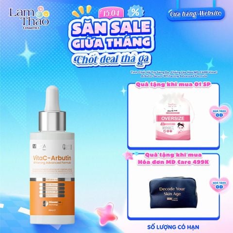  [TẶNG BTT BEFOU OVERSIZE 50 MIẾNG] [HĐ MD CARE 499K TẶNG 01 TÚI DA] Tinh Chất Hỗ Trợ Sáng Da, Chống Lão Hoá MD CARE VitaC Arbutin Serum Whitening Advanced Formula 