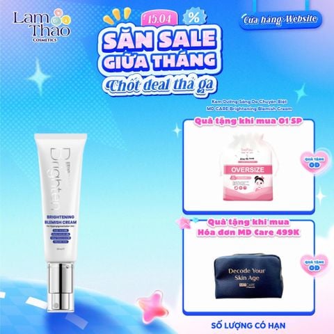  [TẶNG BTT BEFOU OVERSIZE 50 MIẾNG] [HĐ MD CARE 499K TẶNG 01 TÚI DA] Kem Dưỡng Sáng Da Chuyên Biệt MD CARE Brightening Blemish Cream 