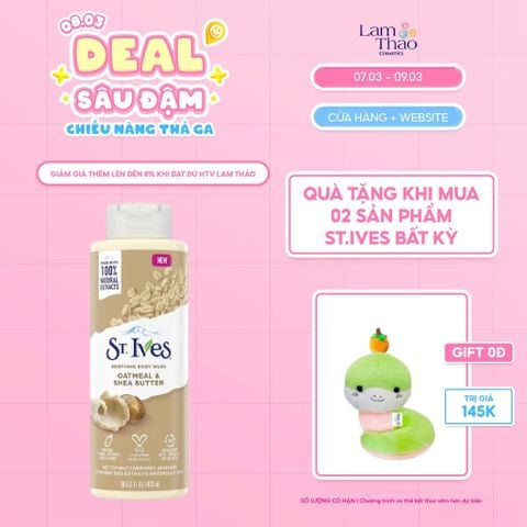  [DEAL SỐC 07.03 - 09.03 MUA 02 SP ST.IVES BẤT KỲ TẶNG 01 RẮN BÔNG] Sữa Tắm Dưỡng Làm Mịn Da St.Ives Oatmeal & Shea Butter Soothing Body Wash (Mẫu Mới) 
