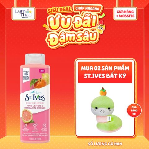  [MUA 2 SP ST.IVES BẤT KỲ TẶNG 01 GẤU BÔNG] Sữa Tắm Dưỡng Sáng Da St.Ives Pink Lemon & Mandarin Orange Exfoliating Body Wash (Mẫu Mới) 