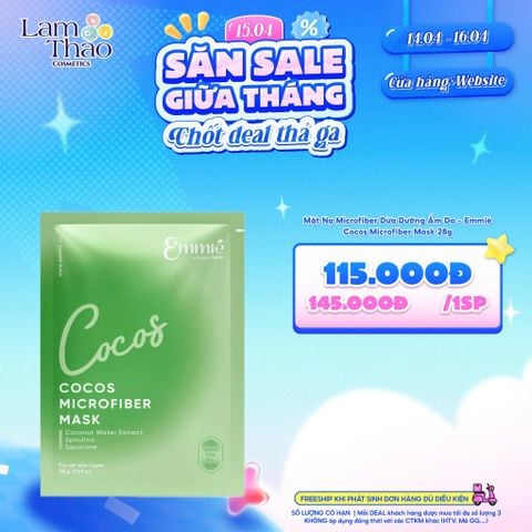  [DEAL SỐC 14.04 - 16.04 COMBO 05 MASK] Mặt Nạ Dừa Dưỡng Ẩm Emmie Cocos Microfiber Mask 