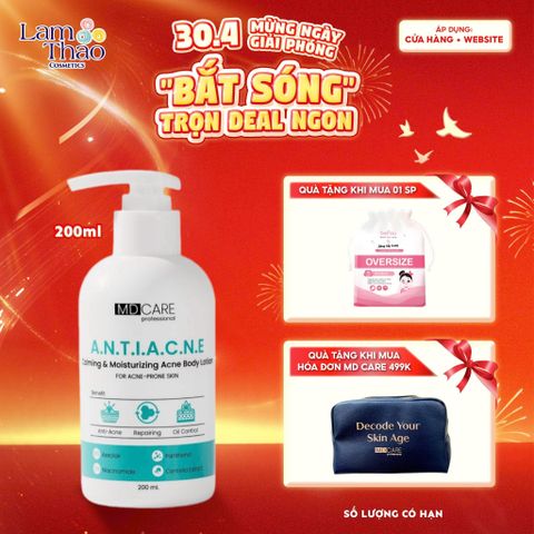 [TẶNG BTT BEFOU OVERSIZE 50 MIẾNG] [HĐ MD CARE 499K TẶNG 01 TÚI DA] Sữa Dưỡng Thể Dành Cho Da Mụn MD CARE Calming And Moisturizing Acne Body Lotion 