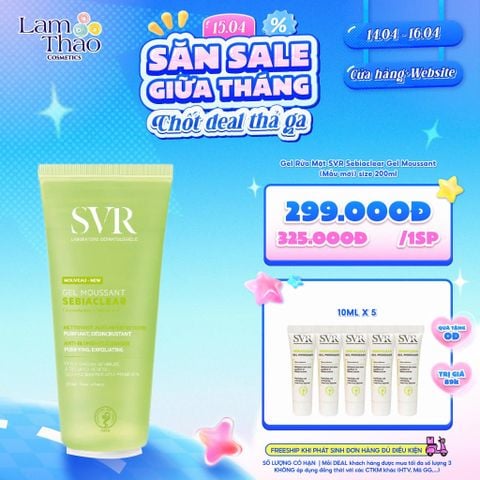  [DEAL SỐC 14.04 - 16.04 MUA SIZE 200ML TẶNG 05 GEL RỬA MẶT SVR 10ML] Gel Rửa Mặt SVR Sebiaclear Gel Moussant (Mẫu mới) 