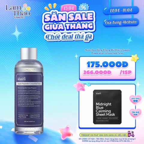  [DEAL SỐC 14.04 - 16.04 MUA SIZE 180ML TẶNG MASK KLAIRS] Nước Hoa Hồng Không Mùi Klairs Supple Preparation Unscented Toner 