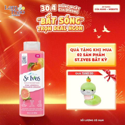  [MUA 2 SP ST.IVES BẤT KỲ TẶNG 01 GẤU BÔNG] Sữa Tắm Dưỡng Sáng Da St.Ives Pink Lemon & Mandarin Orange Exfoliating Body Wash (Mẫu Mới) 