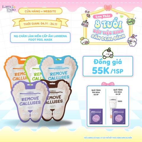  [DEAL SỐC 4.11 - 24.11 MUA 02 TẶNG MẶT NẠ MẮT REJUVENATING RETINOL - MUA 04 TẶNG MẶT NẠ MẮT + SRM LANBENA 100g] Nạ Chân Làm Mềm Cấp Ẩm Lanbena Foot Peel Mask 