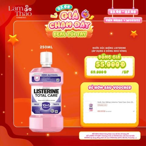  [DEAL SỐC 23.08 - 25.08 KHI MUA SIZE 250ML] Nước Súc Miệng Listerine Total Care Zero Alcohol Mouthwash 