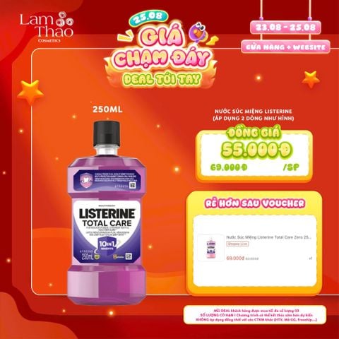  [DEAL SỐC 23.08 - 25.08 KHI MUA SIZE 250ML] Nước Súc Miệng Listerine Chăm Sóc Toàn Diện Không Cay Total Care 