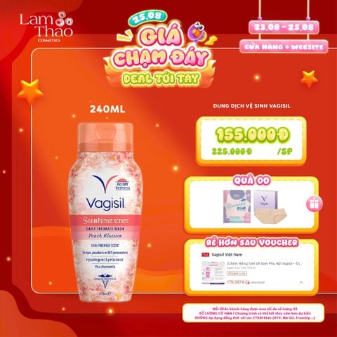  [DEAL SỐC 23.08 - 25.08 MUA SIZE 240ML TẶNG BVS BAN NGÀY D&C + QUẦN CHÍP VAGISIL] Dung Dịch Vệ Sinh Vagisil Scentsitive Scents Daily Intimate Wash With Peach Blossom 