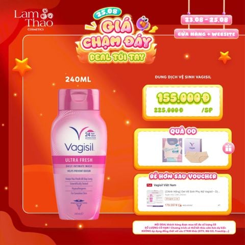  [DEAL SỐC 23.08 - 25.08 MUA SIZE 240ML TẶNG BVS BAN NGÀY D&C + QUẦN CHÍP VAGISIL] Dung Dịch Vệ Sinh Vagisil Ultra Fresh Daily Intimate Wash 