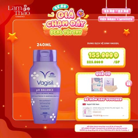  [DEAL SỐC 23.08 - 25.08 MUA SIZE 240ML TẶNG BVS BAN NGÀY D&C + QUẦN CHÍP VAGISIL] Dung Dịch Vệ Sinh Vagisil pH Balance Daily Intimate Wash 