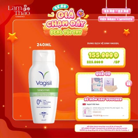  [DEAL SỐC 23.08 - 25.08 MUA SIZE 240ML TẶNG BVS BAN NGÀY D&C + QUẦN CHÍP VAGISIL] Dung Dịch Vệ Sinh Vagisil Sensitive Daily Intimate Wash 