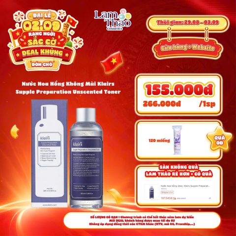  [DEAL SỐC 29.08 - 03.09 MUA SIZE 180ML TẶNG BTT HORUS 120 MIẾNG] Nước Hoa Hồng Không Mùi Klairs Supple Preparation Unscented Toner 