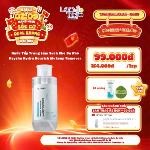  [DEAL SỐC 29.08 - 03.09 TẶNG BTT KEYSHU 80 MIẾNG] Nước Tẩy Trang Làm Sạch Cho Da Khô Keyshu Hydra Nourish Makeup Remover 