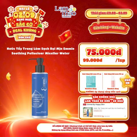  [DEAL SỐC 29.08 - 03.09 MUA 01 TẶNG GÓI TONER PAD EMMIE 20 MIẾNG --- MUA 02 TẶNG DDVS EMMIE 100ML]Nước Tẩy Trang Làm Sạch Bụi Mịn Emmie Soothing Polluclear Micellar Water 