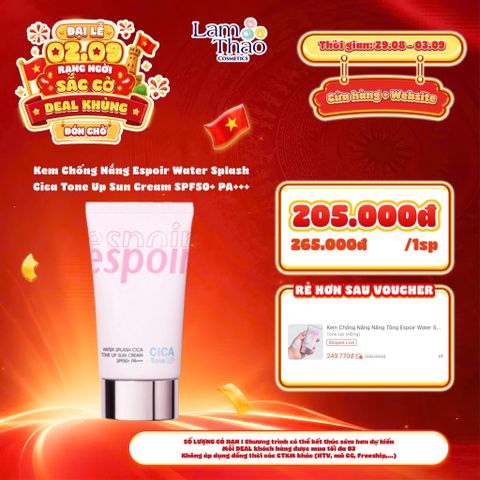  [DEAL SỐC 29.08 - 03.09] Kem Chống Nắng Espoir Water Splash Cica Tone Up Sun Cream SPF50+ PA+++ 