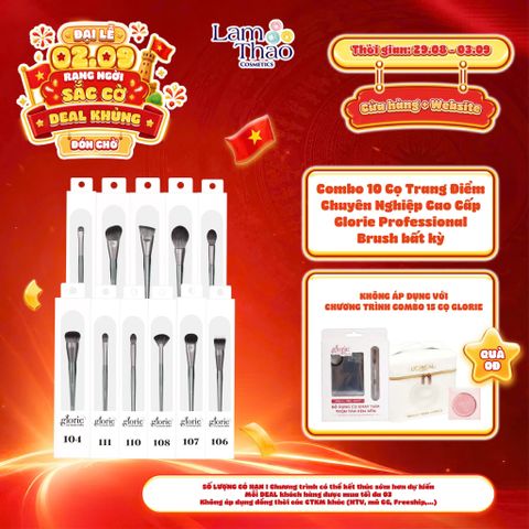 [DEAL SỐC 29.08 - 03.09 MUA COMBO 10 CỌ BẤT KỲ TẶNG BỘ KHÂY TRỘN NỀN GLORIE + MÁ HỒNG MENOW + TÚI ĐỰNG MỸ PHẨM THỜI TRANG LOREAL] Cọ Trang Điểm Chuyên Nghiệp Cao Cấp Glorie Professional Brush 