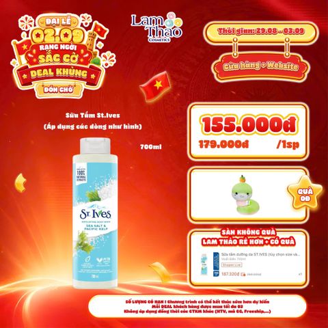  [DEAL SỐC 29.08 - 03.09 MUA FULLSIZE TẶNG RẮN BÔNG ST.IVES] Sữa Tắm Loại Bỏ Da Chết St.Ives Purifying Sea Salt & Pacific Kelp Exfoliating Body Wash (Mẫu Mới) 