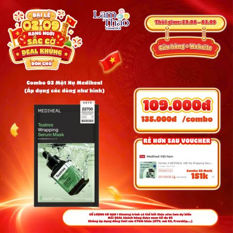  [DEAL SỐC 29.08 - 03.09 KHI MUA COMBO 03 MASK] Mặt Nạ Làm Dịu Da & Kiểm Soát Dầu Mediheal Teatree Wrapping Serum Calming Hydra Mask 