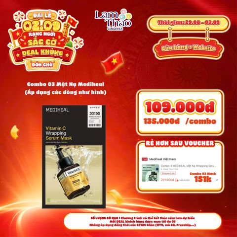  [DEAL SỐC 29.08 - 03.09 KHI MUA COMBO 03 MASK] Mặt Nạ Làm Sáng Da & Mờ Thâm Mediheal Vitamin C Wrapping Serum Brightening Mask 