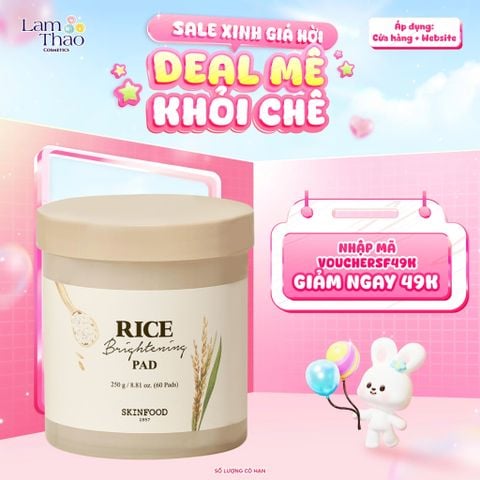  Toner Pad Gạo Dưỡng Trắng Da Skinfood Rice Brightening Pad 
