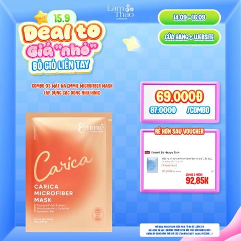  [DEAL SỐC 14.09 - 16.09 KHI MUA COMBO 03 MASK] Mặt Nạ Đu Đủ Dưỡng Trắng Mờ Thâm Emmie Carica Microfiber Mask 