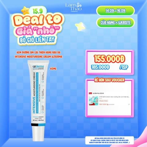  [DEAL SỐC 14.09 - 16.09 KHI MUA SIZE 40ML] Kem Dưỡng Ẩm Phục Hồi Hàng Rào Bảo Vệ Chuyên Sâu Azderma Intensive Moisturising Cream 