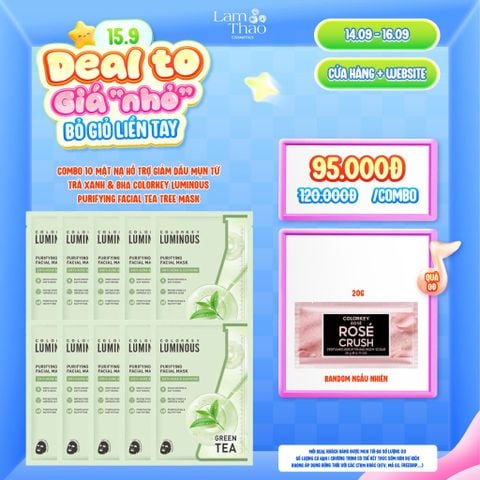  [DEAL SỐC 14.09 - 16.09 MUA COMBO 10 MASK TẶNG TTBC BODY COLORKEY 20G] Mặt Nạ Hỗ Trợ Giảm Dầu Mụn Từ Trà Xanh & BHA Colorkey Luminous Purifying Facial Tea Tree Mask 