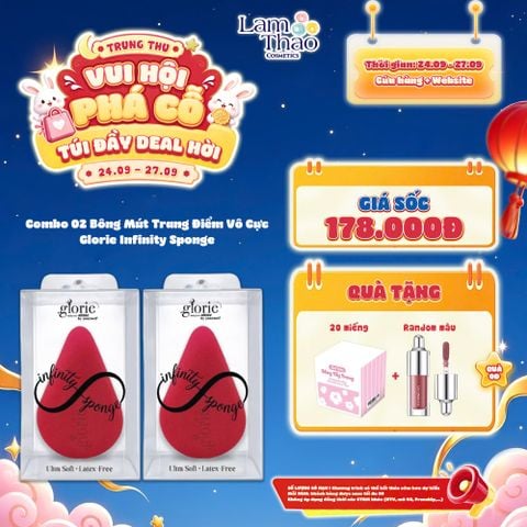  [DEAL SỐC 24.09 - 27.09 MUA COMBO 02 MÚT TẶNG HỘP BTT 20 MIẾNG + SON DƯỠNG CARSLAN] Bông Mút Trang Điểm Vô Cực Glorie Infinity Sponge - Thiết Kế Công Thái Học - Màu Đỏ Mận 