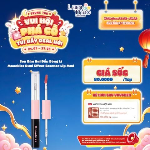 [DEAL SỐC 24.09 - 27.09] Son Bùn Hai Đầu Bóng Lì Mooekiss Dual Effect Essence Lip Mud 