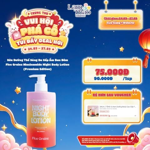  [DEAL SỐC 24.09 - 27.09] Sữa Dưỡng Thể Sáng Da Cấp Ẩm Ban Đêm Five Grains Niacinamide Night Body Lotion (Premium Edition) 