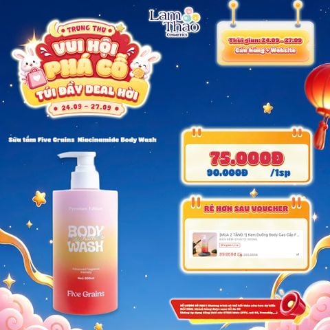  [DEAL SỐC 24.09 - 27.09] Sữa Tắm Dưỡng Sáng Da Hương Nước Hoa Five Grains Niacinamide Body Wash (Premium Edition) 