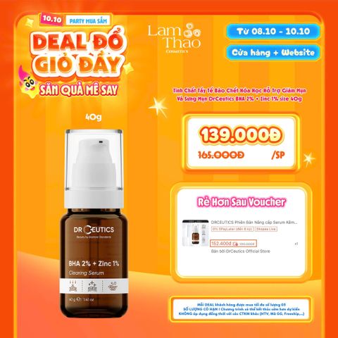  [DEAL SỐC 08.10 - 10.10 KHI MUA SIZE 40G] Tinh Chất Tẩy Tế Bào Chết Hóa Học Hỗ Trợ Giảm Mụn Và Sưng Mụn DrCeutics BHA 2% + Zinc 1% 